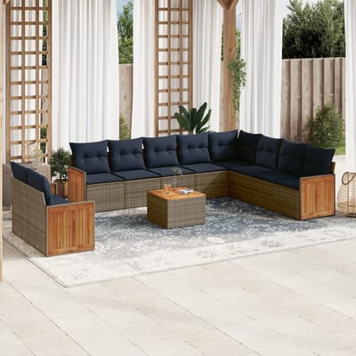 vidaXL - 11-delige - tuinbankset - met - kussens, - grijs - polyrotan