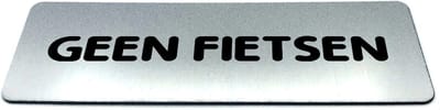 Deurbordje RVS-Look met tekst geen fietsen - Ronde letter - Formaat 150 mm x 50 mm x 1,6 mm - Zelfklevend | Geborstelde RVS-look toplaag | Gratis Verzending | Decoporta