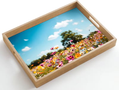 Dienblad hout 50x35 cm - Schootdienblad - Bloemenweide - Blauw - Lucht - Kleuren - Borrelplank rechthoek - Plateau dienbladen