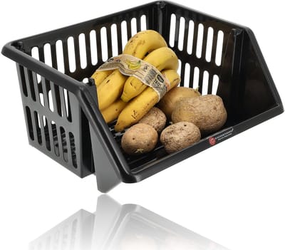 Stapelkrat Zwart – Opbergkrat Kunststof voor Groente, Fruit of Gereedschap – 18L Opbergmand – Mand met Handgrepen – Voor Keuken, Schuur of Voorraadkast