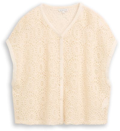 Tom Tailor - Gehaakte top met knoopsluiting - Maat XXL - Dove White