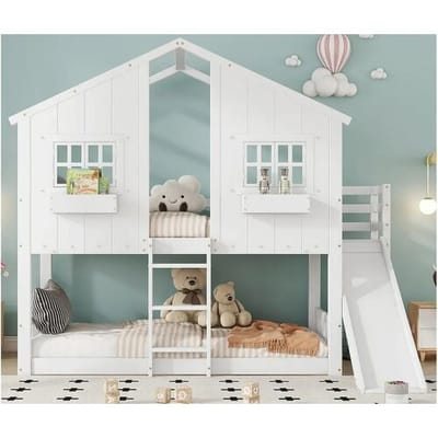 ModernLuxe Massief houten stapelbed met ladder en glijbaan - 90x200 cm - Wit