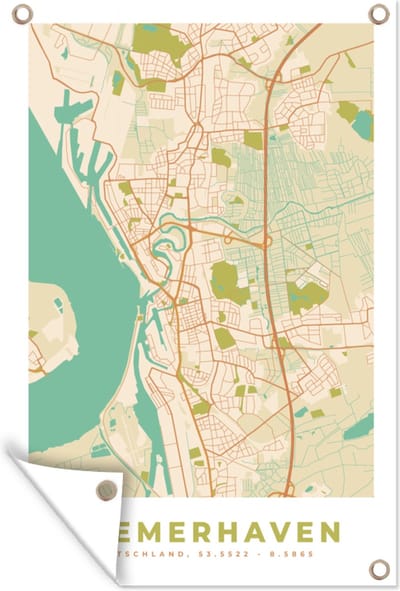 Muurdecoratie Bremerhaven - Plattegrond - Kaart - Vintage - Stadskaart - 120x180 cm - Tuinposter - Tuindoek