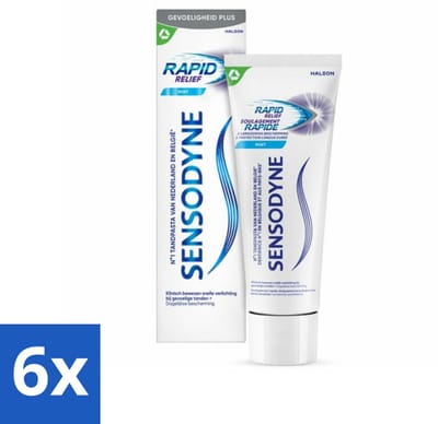 6 x Sensodyne - Tandpasta - Rapid Relief - Gevoeligheidsverlichting - 75 ml - Gevoelige Tanden - Tandpasta - Tandpijn - Snelle Verlichting - Tandbescherming