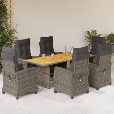 vidaXL - 7-delige - Tuinset - met - kussens - poly - rattan - grijs