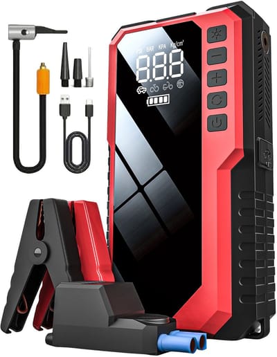 Paco Goederen® Bandenpomp - luchtcompressor - Powerbank - Multifunctioneel -jumpstarter voor auto - Nood Power Jump - 120000mAh
