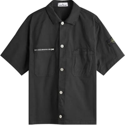 Stone Island FW24 Coton Pima Minimaliste Badge Classique Étiquette Manches Chemise Manches Courtes Chemises Unisexes 811512410-V0029 XL black