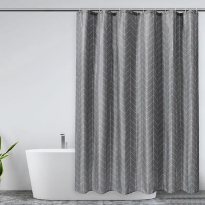 220x200 CM Waterdichte wasbaar Polyester Stof Douchegordijnen, 200 CM Val Gewogen Douchegordijnen, Grijze Sneldrogende Badkamer Gordijn, Douchegordijn Schimmelbestendige en Pijlpuntpatroon