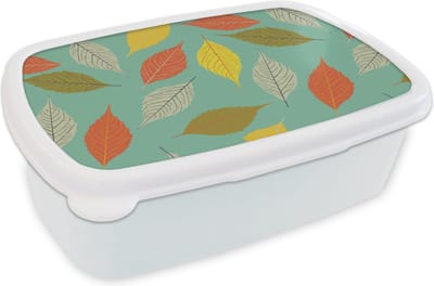 Broodtrommel Wit - Lunchbox - Brooddoos - Bladeren - Herfst - Vintage - Pastel - Patroon - 18x12x6 cm - Volwassenen