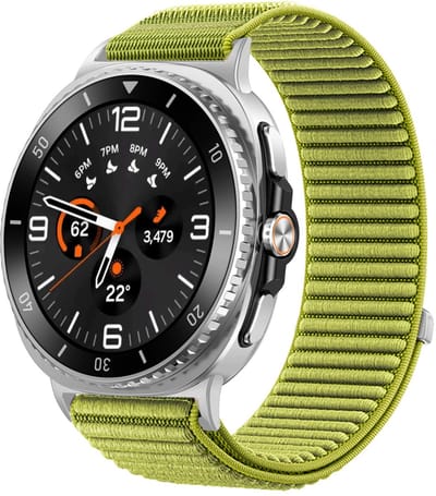 Stravo Nylon bandje – Geschikt voor Samsung Galaxy Watch 9 (40/44mm) / Watch 8 (40/44mm) / 8 Classic (46mm) – Smartwatch horlogeband met geweven structuur en klittenband – Lichtgroen