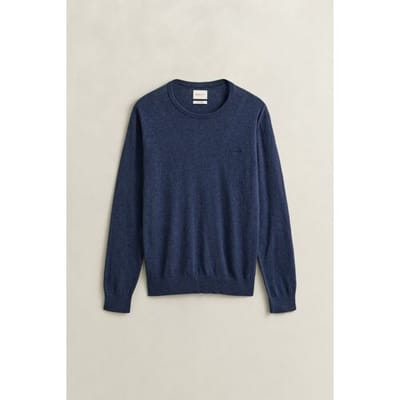 Gant Trui Slub Cotton Linen Crew Neck Dark Indigo Melange / male