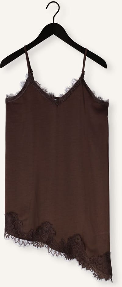 Object Objnaline Reg Slip Lace Dress Dames - Jurk - Bruin - Maat 42