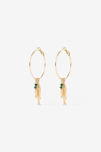 Sissy-Boy - Gold plated hoop oorbellen met vissen