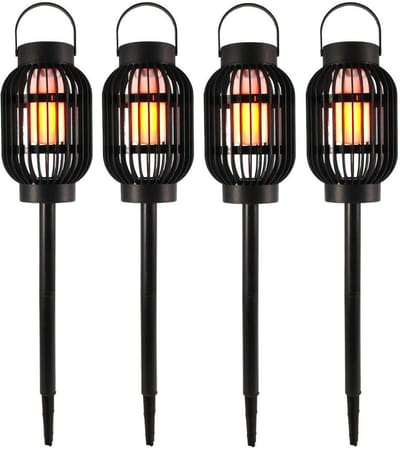Solar tuinlamp 3 in 1 - 4x - vlameffect - zonne-energie - 23 cm - prikspot - lantaarn