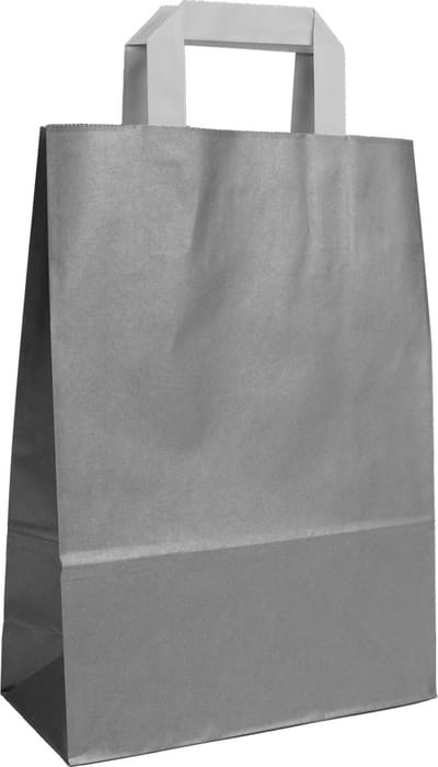 Draagtassen Papier Zilver - 22 + 10 x 31 cm - Platte Handgrepen - 50 Stuks