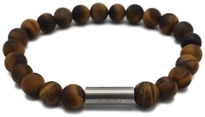 H-Beau - Handgemaakte Armband van Edelstenen - Natuurstenen - Gouden Tijgeroog Kralen - RVS Kraal - 8mm - lengte 20cm - Bruin - oker - Heren - Uniseks - Mat - Sterrenbeeld - Horoscoop - Leeuw - Tweeling
