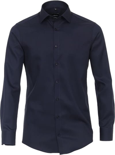 VENTI modern fit overhemd - mouwlengte 7 - twill - blauw - Strijkvriendelijk - Boordmaat: 44