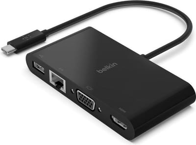 Belkin Connect USB-C Multimedia Adapter 4-in-1 – 4K HDMI, VGA, Gigabit Ethernet en USB-A 3.0 – Zwart