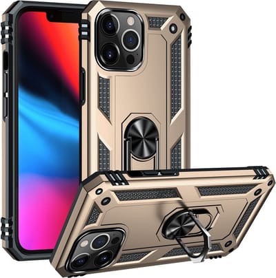 Ring Armor hoesje Geschikt voor iPhone 14 Pro - Goud - Draaibare standaard - Magneet - ZT Accessoires