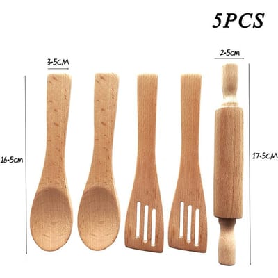Kinderen Houten Keukengerei Speelkeuken Speelgoed Simulatie Beukenhouten Lepel Spatel Eierklopper Klem Speelkeuken Set beige