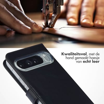 Selencia Hoesje - Geschikt voor Google Pixel 10 Pro XL - Echt Lederen Bookcase - Zwart