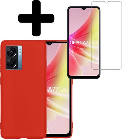 Hoesje - Met Screenprotector - Geschikt voor OPPO A77 - Sterk & Shockproof - Back Cover - Siliconen Case - Telefoon Hoes - Telefoonhoesjes - Rood