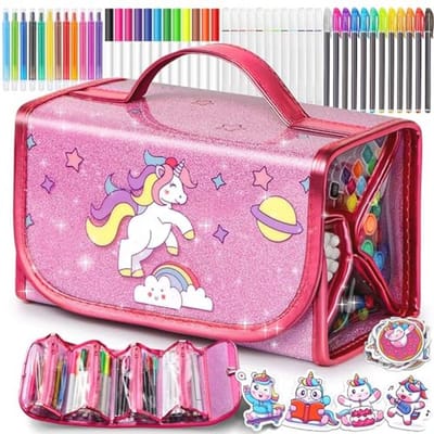 Hot Bee Kerst Eenhoorn Geschenken voor 3-7 Jaar Oude Meisjes, Kunst en Ambachten voor Kinderen, Fruit Geurende Wasbare Markers Briefpapier Set, Reizen Kunst Tekening Kleurset voor Meisjes