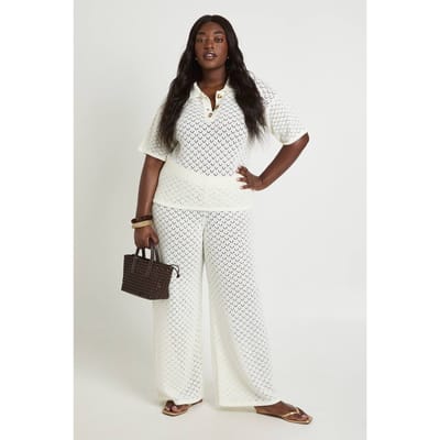 boohoo Dames Plus Gebreide Strandbroek | Ivory | Maat: 28