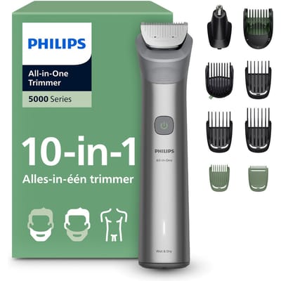 Philips Series 5000 Multigroom - Baardtrimmer - 10 in 1 - Neushaartrimmer - Intimate trimmer - Face&Hair&Body - Scheersensor - Opbergzakje - Staal - MG5931/15