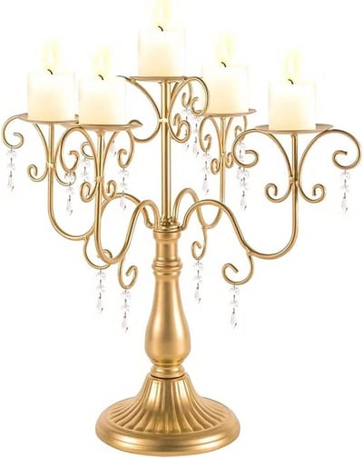 Kandelaars Vijf Armen - Kaarsenhouder Muur - Sfeer Creëren - Ruimtebesparend Wandmodel - 39 cm - Goud