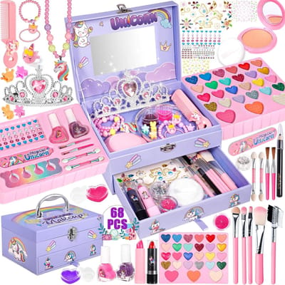 Kinderschminkset voor meisjes - 68 stuks, wasbare make-up voor kinderen, ideaal cadeau voor verjaardagen en feestdagen