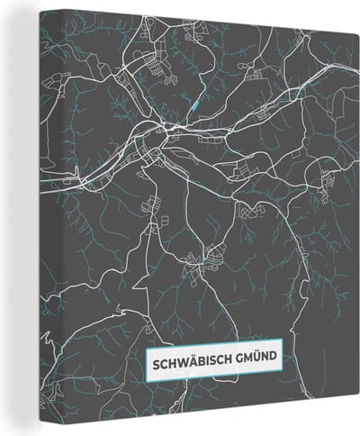 Canvas Schilderij Blauw – Duitsland – Plattegrond – Stadskaart – Kaart – Schwäbisch Gmünd - 20x20 cm - Wanddecoratie