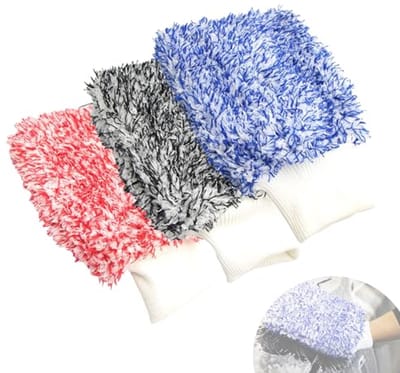 Microvezel Washandschoenen Set van 3 – Ideaal voor Auto Wassen en Eenvoudig te Reinigen
