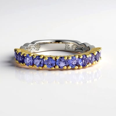 Cavill - Zilveren ring 925 sterling met 11 ronde Tanzanieten 1,188 ct - Gepolijst zilver, duurzaam sieraad, paars elegant design