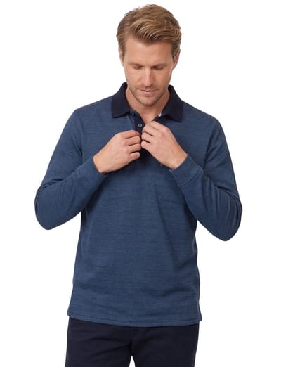CASA MODA comfort fit heren polo lange mouw - donkerblauw dessin