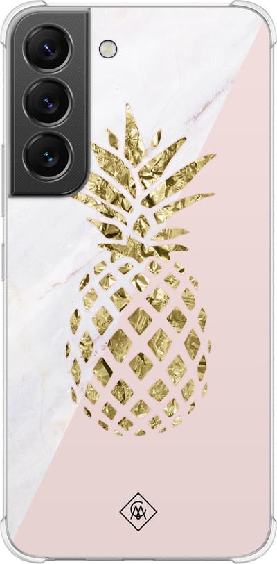Casimoda® hoesje - Geschikt voor Samsung Galaxy S22 - Ananas - Shockproof case - Extra sterk - TPU/polycarbonaat - Roze, Transparant