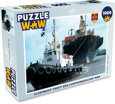 Puzzel Sleepboot trekt een containerschip mee - Legpuzzel - Puzzel 1000 stukjes volwassenen