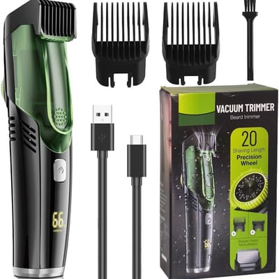 Automatische Haarzuiger Tondeuse-Elektrische Haartrimmer met Zuigfunctie-USB Oplaadbaar Baard & Haar Knipper-Instelbare Lengte 1-20mm-IPX6 Waterdicht-Groen