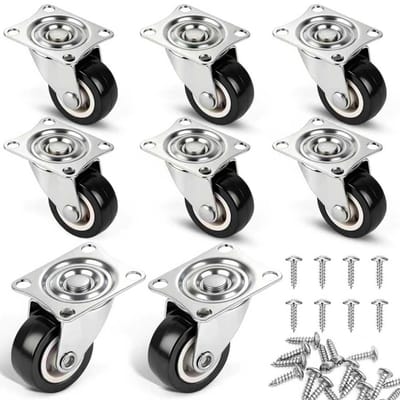 Set van 8 Meubelwielen 25 mm, Stil en Duurzaam, 360° Draaiende Rubber Wielen voor Meubels, Kasten en Karren