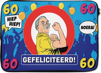 Laptophoes 14 inch - Verjaardag - 60 Jaar - Ballonnen - Laptop sleeve - Binnenmaat 33x23 cm - Zwarte achterkant