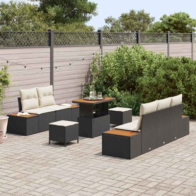 vidaXL - Tuinbank - Set - 8 - st - 7-Aantal - zitplaatsen - Zwart - en - Crème