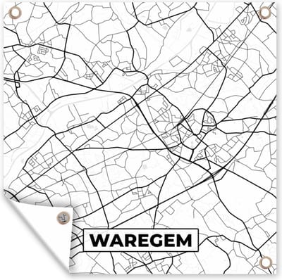 Tuin poster Zwart Wit – België – Plattegrond – Stadskaart – Kaart – Waregem - 200x200 cm - Tuindoek