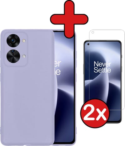 Hoesje - Met 2x Screenprotector - Geschikt voor OnePlus Nord 2T - Sterk & Shockproof - Telefoon Hoes - Back Cover - Siliconen Case - Telefoonhoes - Lila