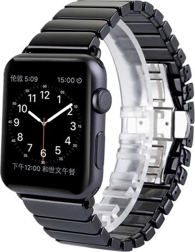 By Qubix - Geschikt voor Apple Watch bandje - Schakelarmband Keramisch bandje - Zwart - Geschikt voor Apple Watch 44mm / 45mm / 46mm / 49mm (Ultra 1,2 en 3) - Smartwatch bandje