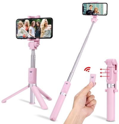 Ntech 3 in 1 Selfie Stick met Afstandsbediening en Foldable Tripod Stand Samsung Galaxy S10/S10+/S10e A50/A70/A70s/A40/A30/A7(2018) - Roze