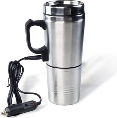 12V elektrische waterfles Geschikt voor in de auto, draagbare roestvrijstalen waterkoker met sigarettenaanstekeraansluiting, verwarmde reisbeker van 300 ml, Geschikt voor warm water, thee en koffie.
