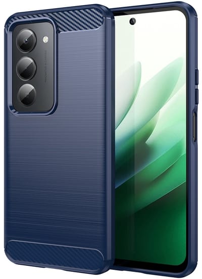 MobyDefend Hoesje - Geschikt voor Xiaomi Redmi 15 5G - TPU Backcover - Geborstelde Metaal & Carbon-Look - Blauw