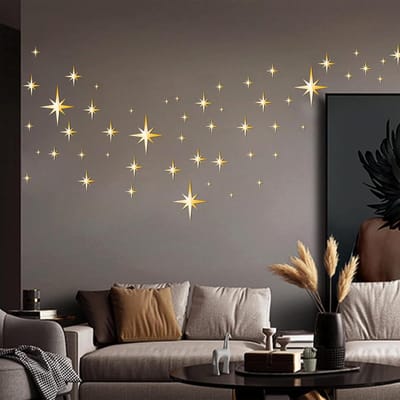 Famanu – 3D spiegelstickers verwijderbare spiegel sterstickers acrylster muursticker voor thuis woonkamer slaapkamer decoratie goud