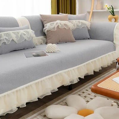 Zachte Witte Kant Rok Bankhoezen Slipcovers Bankhanddoek Parel Lijnen Antislip Bankhoes voor Woonkamer 1 2 3 4 Zits Bank 70x70cm 1pcs