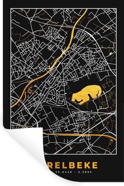 Muurstickers - Sticker Folie - Plattegrond - Goud - Harelbeke - Stadskaart - Kaart - 20x30 cm - Plakfolie - Muurstickers Kinderkamer - Zelfklevend Behang - Zelfklevend behangpapier - Stickerfolie